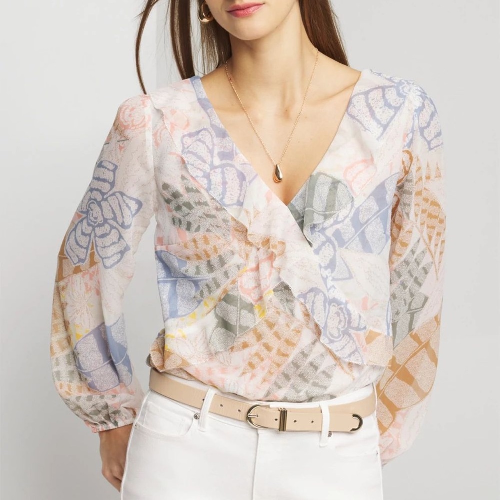 White House Black Market Pastel Floral Blouse size small